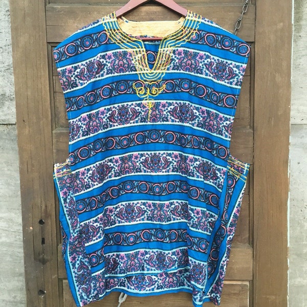 Vintage 70's Embroidered Floral Paisley Bohemian Poncho Tunic