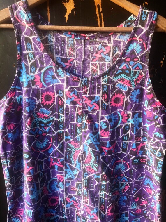 Vintage 80’s Purple Abstract Geometric Print Tank… - image 6
