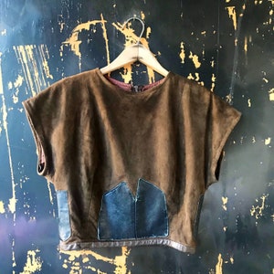 Vintage 70’s Handmade Leather True Hippie Crop Top Tshirt ooak Size Small Festival Top
