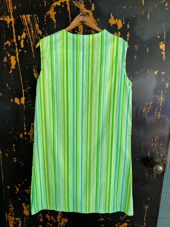 Vintage 60's Deadstock Mod Lime Green Striped Sle… - image 2