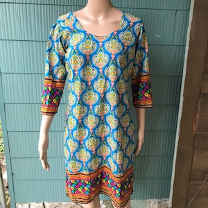 Vintage Hot Air Balloon Paisley Print Indian Style Tunic Dress size Medium