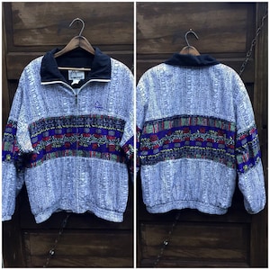 Vintage 80&#39;s Vibrant Heiroglyphic Print Oversized Windbreaker Jacket by HEAD