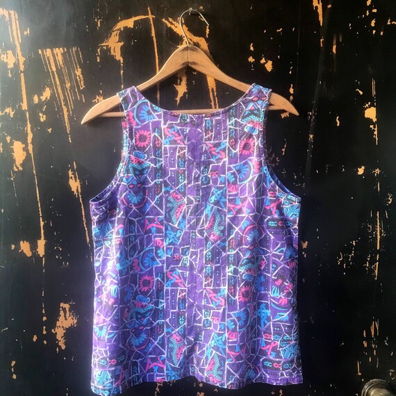 Vintage 80’s Purple Abstract Geometric Print Tank… - image 3