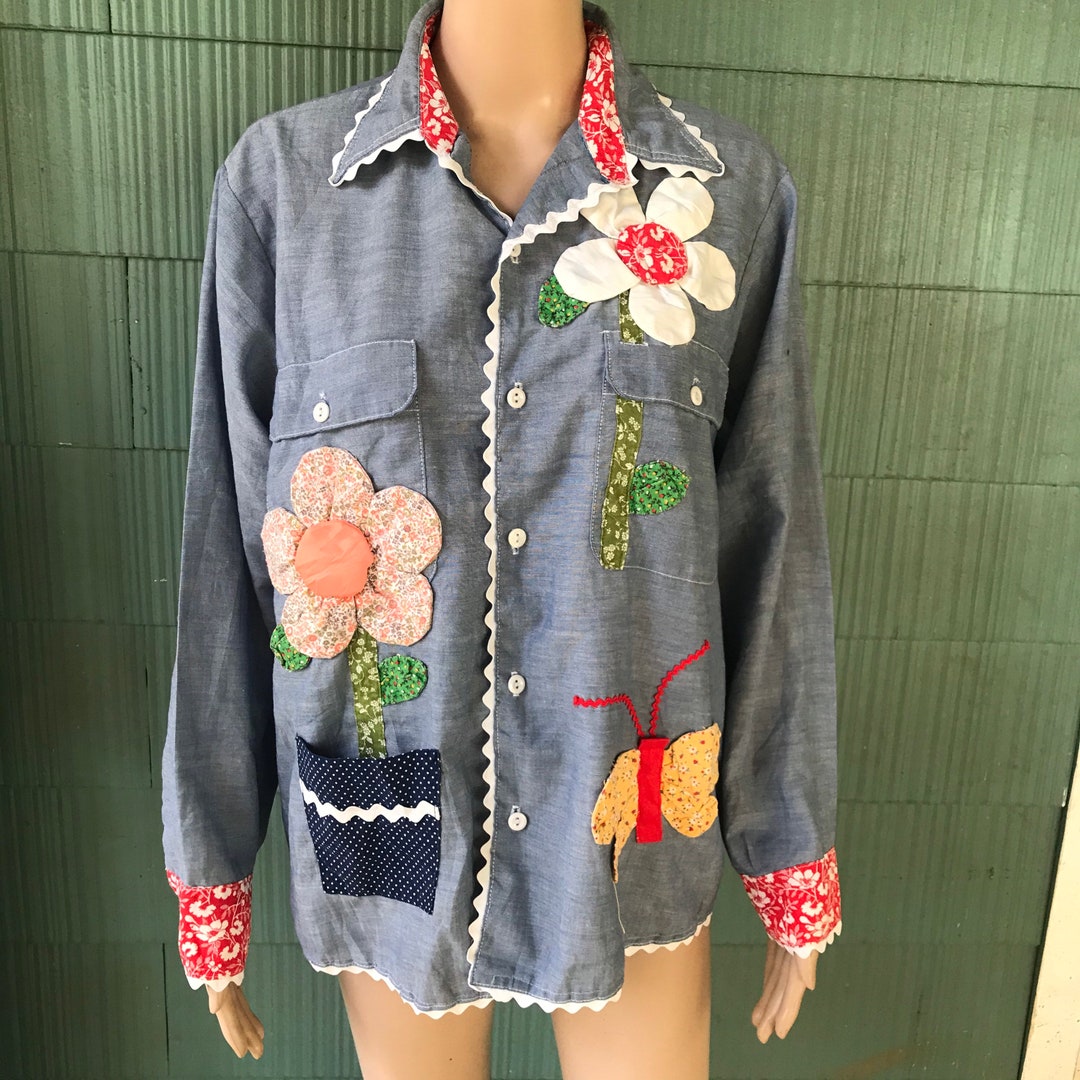 ジャケット・アウター MEDI VINTAGE FLOWER EMBROIDERY SHIRT Rockmount Women's Vintage Cascading Floral Embroidery