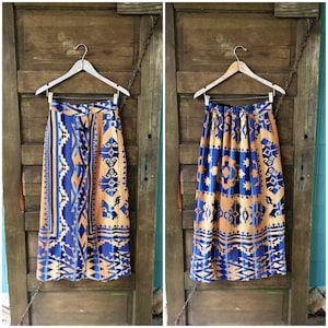 Vintage 90&#39;s High Waisted Woven Cotton Southwest Tapestry Maxi Wrap Skirt size Medium
