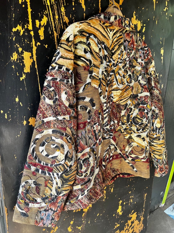 Vintage 90's Animal Print Floral Paisley Patchwork Tapestry