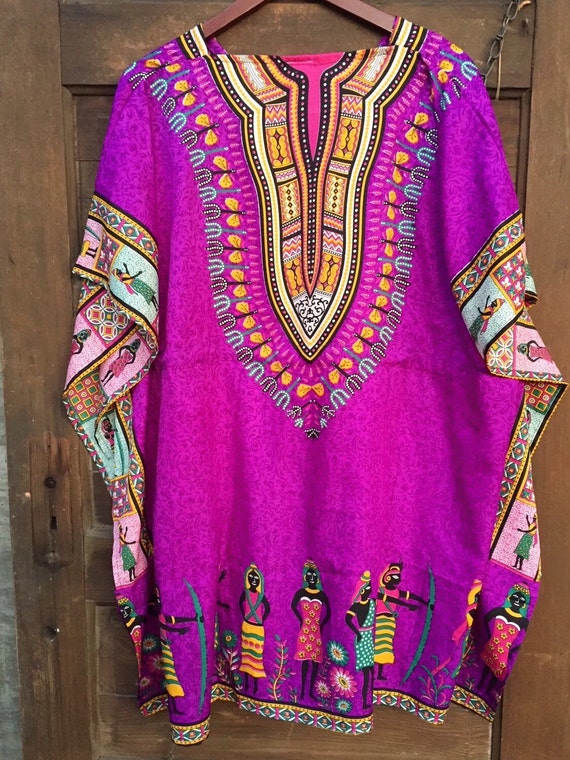 Vintage 70's African Tribal Print Dashiki Square … - image 2