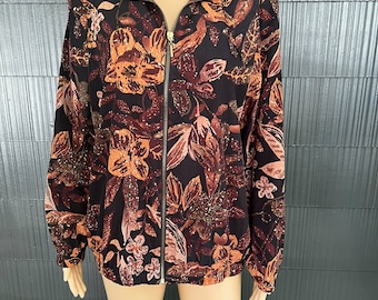 Vintage 90's Earth Tone Abstract Leaf Print Windbreaker Jacket by Blair size Small