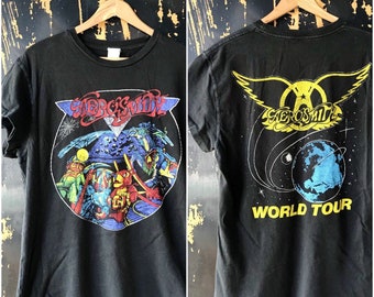 Vintage 80's Rare Distressed Aerosmith World Tour Tshirt Size Men’s s Large Unisex