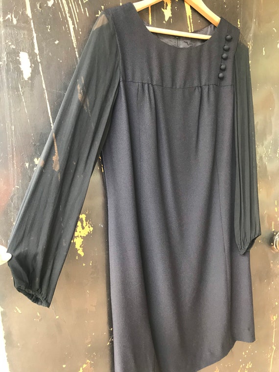 Vintage 60's Black Dress with Transparent Long Sl… - image 8
