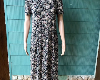 Vintage jaren 90 bloemenprint babydoll midi-jurk van Maagd maat medium