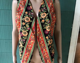 Vintage Mod Floral Gobelin Print Wendbare Pfirsich Handgemachte Weste der Perfektion
