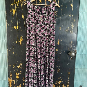 Vintage 90&#39;s Sleeveless Floral Print Rayon Crop Wide Leg Romper Jumpsuit Size Small/Medium