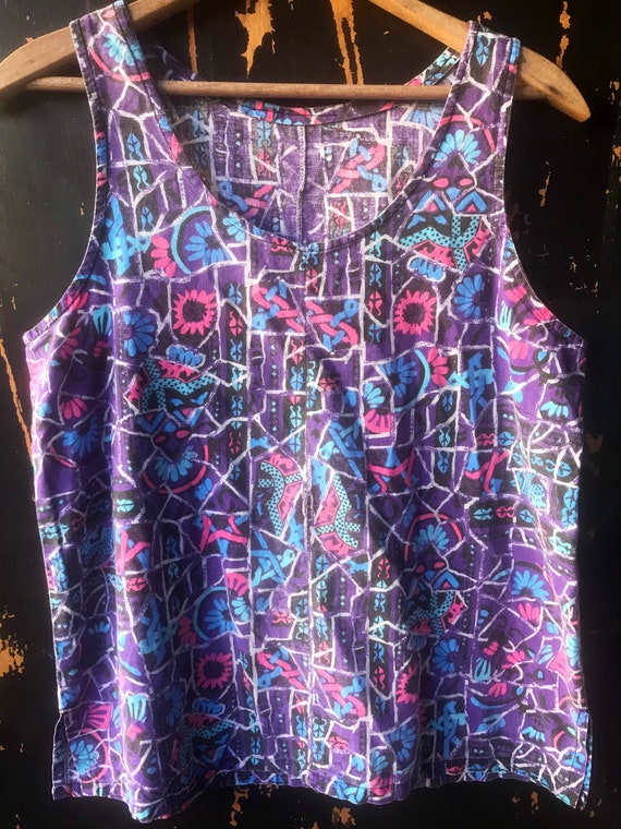 Vintage 80’s Purple Abstract Geometric Print Tank… - image 4