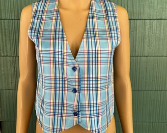 Vintage Baby Blue Plaid Vest