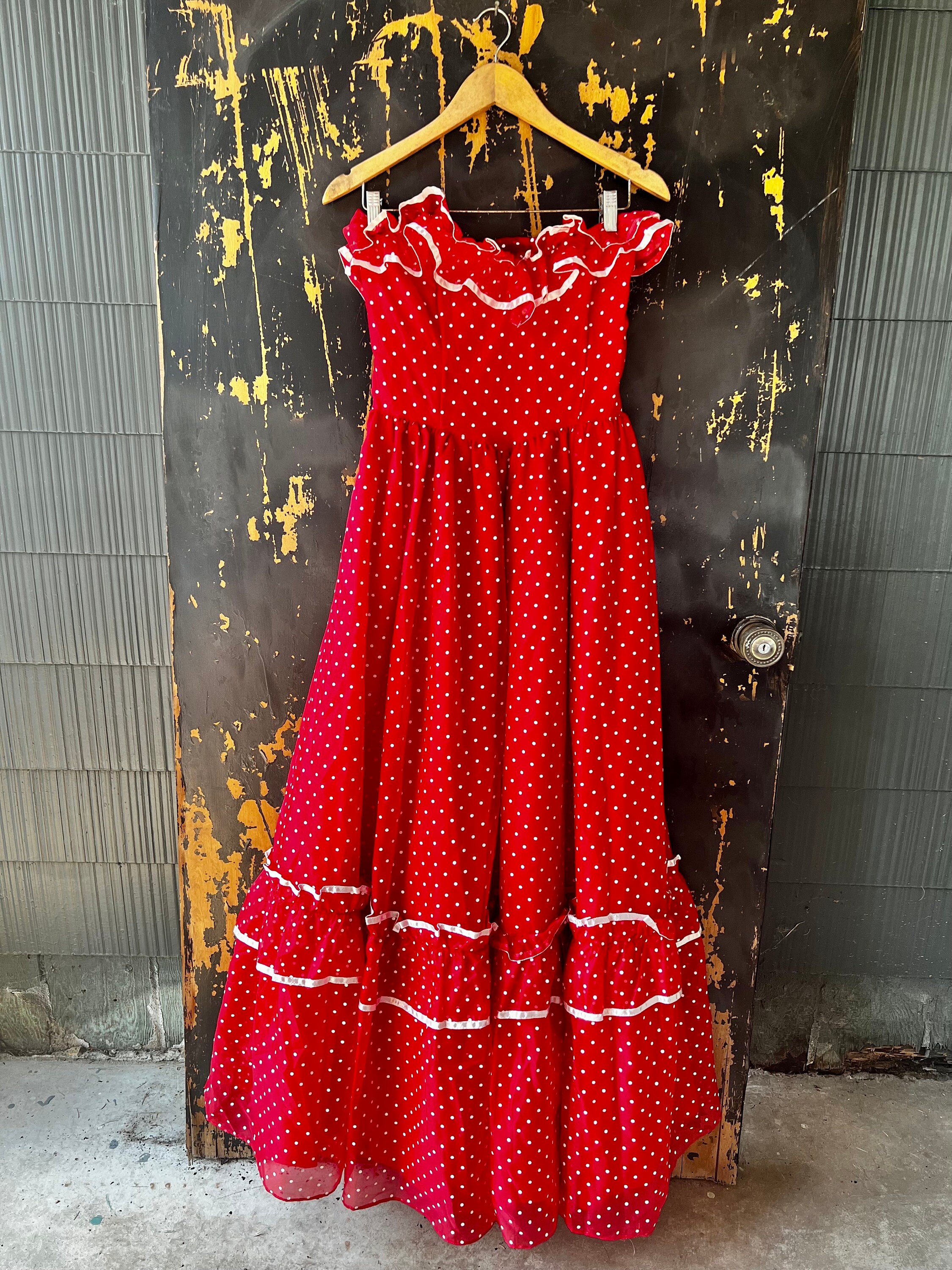 Vintage 80's Red With White Polka Dots Strapless Dress/gown Vintage 80's Red With White Polka Dots Strapless Dress/gown