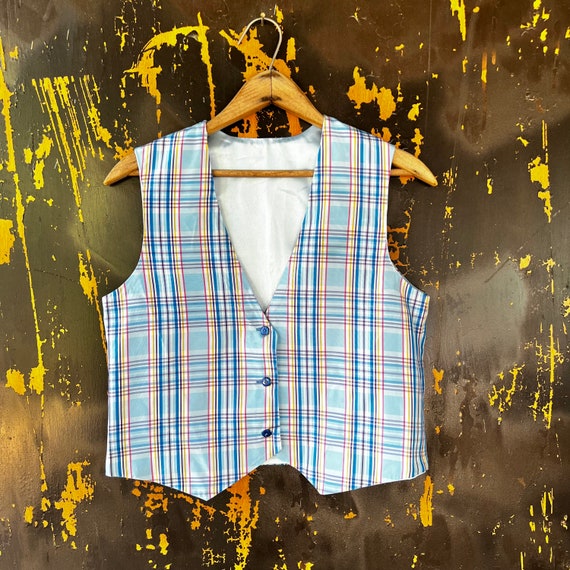 Vintage Baby Blue Plaid Vest - image 2