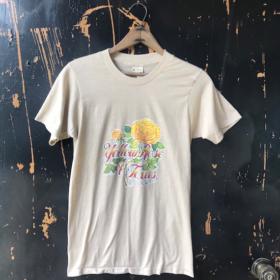 Vintage 70's Beige Yellow Rose of Texas Ringer Tshirt Size - Etsy