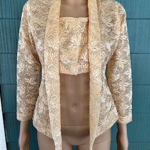 Vintage 60’s Unique Off White Semi Sheer All Lace Cardigan Midriff Top size Small OOAK