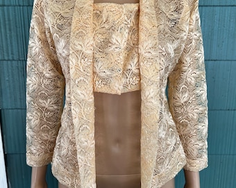 Vintage 60’s Unique Off White Semi Sheer All Lace Cardigan Midriff Top size Small OOAK