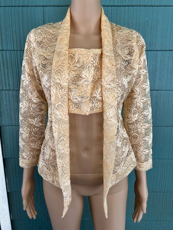 Vintage 60’s Unique Off White Semi Sheer All Lace… - image 1