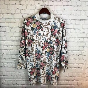 Vintage 80&#39;s/90&#39;s  Long Sleeve Brocade Floral Paisley Oversized Mock Neck Tunic Top