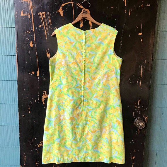 Vintage 60's Mod Bright Green and Yellow Print Sl… - image 2