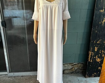 Vintage 70's Dusty Pink Satin Maxi Dress Prairie Gown
