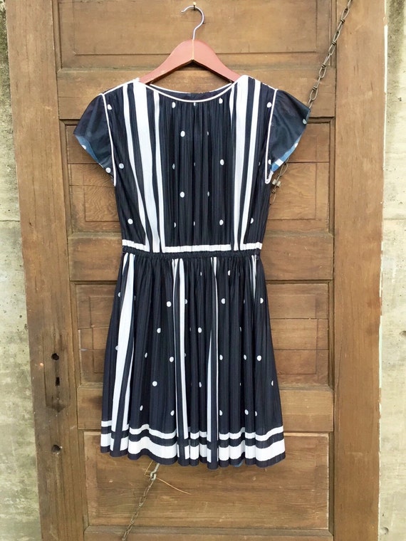 Vintage 60's Semi Sheer Black and White Polka Dot… - image 1