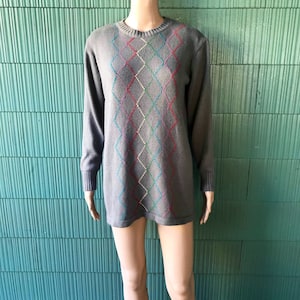 Vintage 70’s Gray with Rainbow Argyle Acrylic Knit Pullover Sweater by Corey of California size Women’s Medium