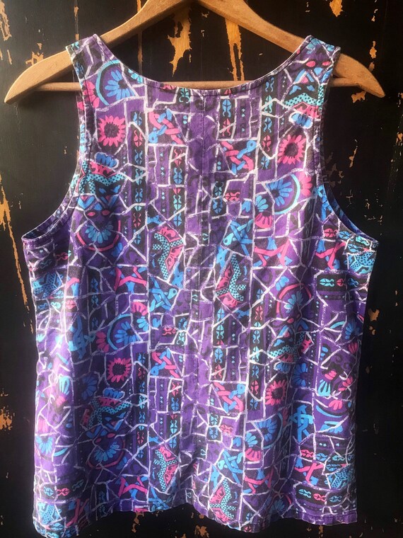 Vintage 80’s Purple Abstract Geometric Print Tank… - image 5