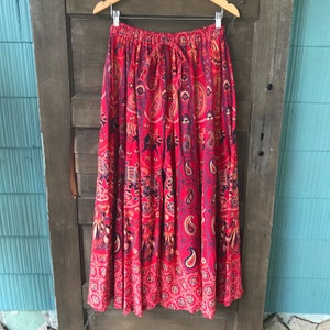 Vintage 70&#39;s Red Woven Indian Elephant Print Palazzo Skirt Pants size Medium