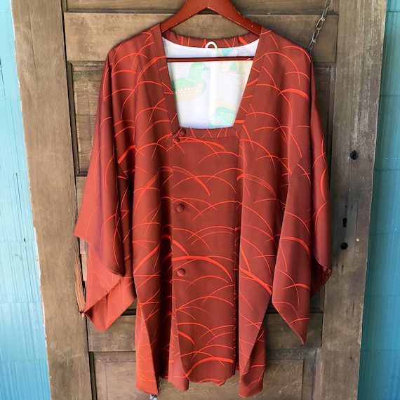 Vintage 70's Handmade Polyester Rust Brown and Or… - image 1