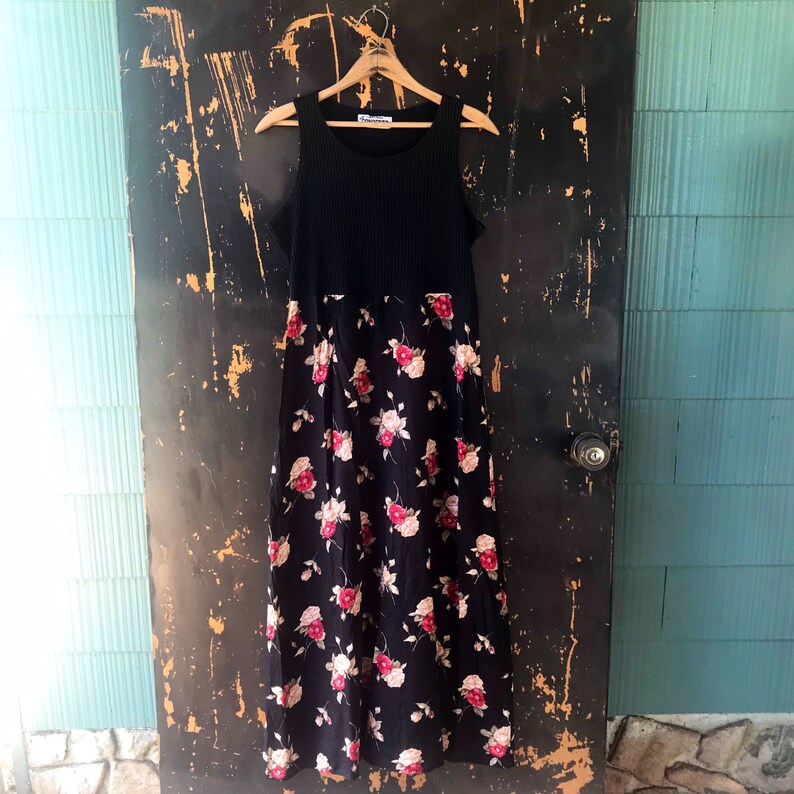 Vintage 90's Floral Babydoll Tank Maxi Dress by California Concepts size Medium/large image 1