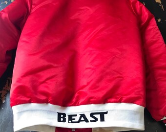 Vintage 70's Red Shiny BEAST Varsity Padded Sport Jacket by