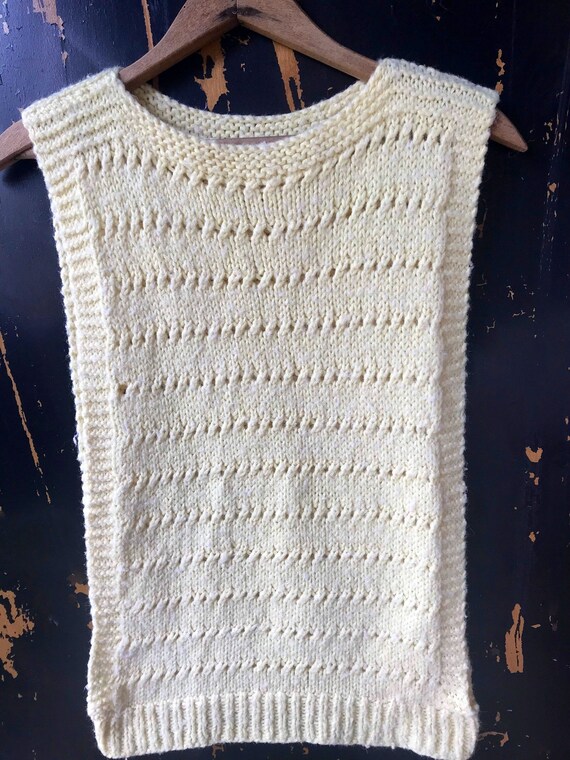 Vintage 70's Mod Pale Yellow Crochet Tank Top Swe… - image 5