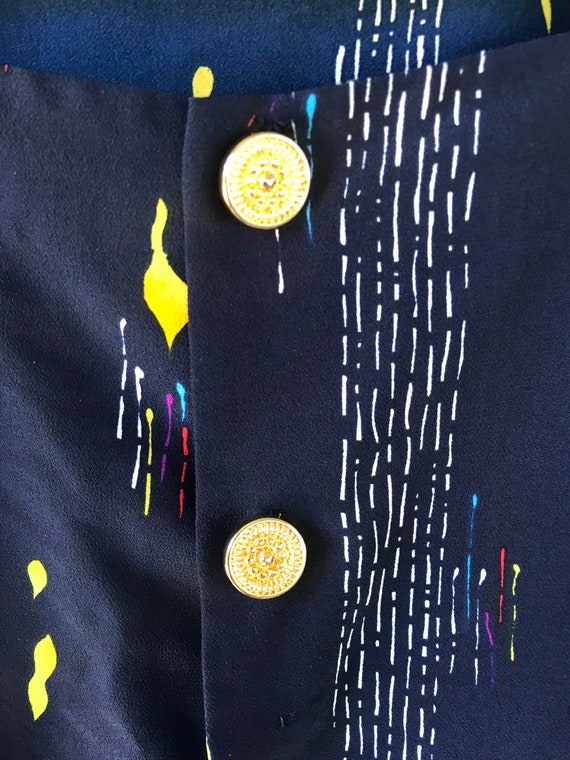 Vintage 80’s Navy Blue with Yellow Abstract Geome… - image 7