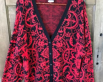Vintage 80's Women's Knit Demask Long Cardigan Sweater by Southern Lady Size Extra Large