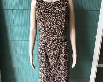 Vintage 70's Mod Leopard Print Sleeveless Shift Dress size medium