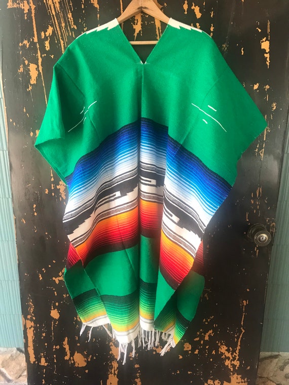 Vintage 70’s Authentic Green Mexican Woven Serape… - image 6