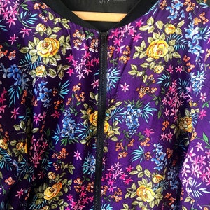 Vintage 80's/90s Purple Floral Print Zip-Up Bomber Jacket size Large image 8