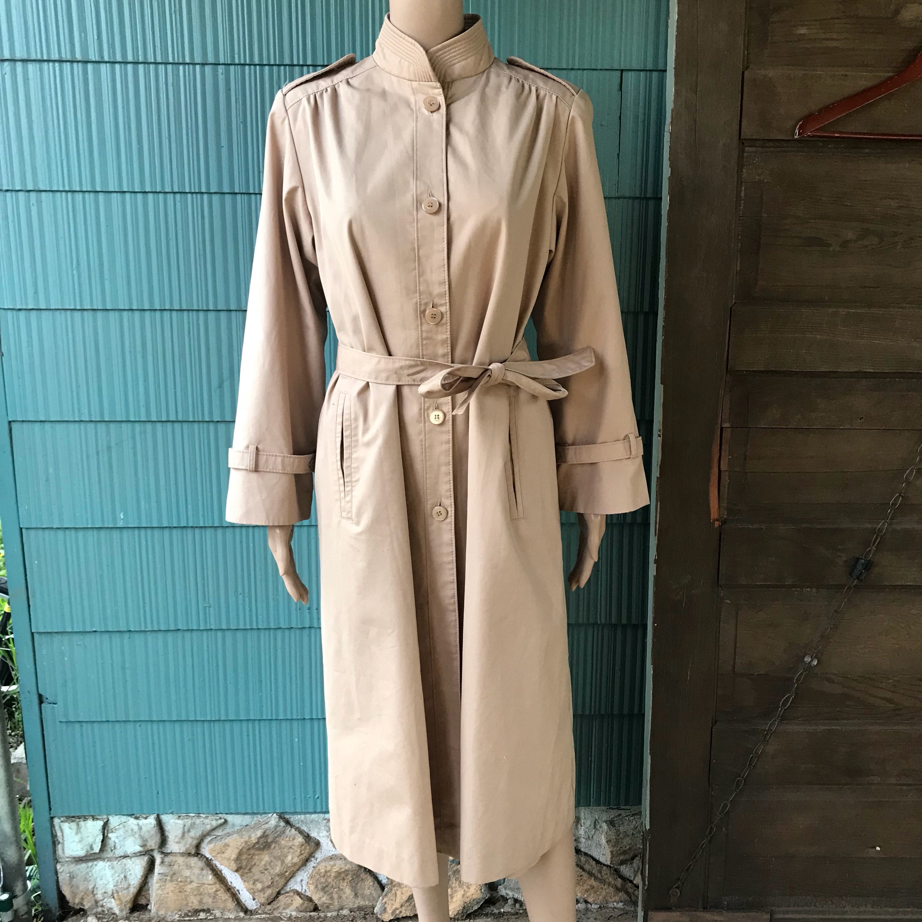Vintage 80 s Khaki Trench Duster Jacket dress by FL Etsy Canada