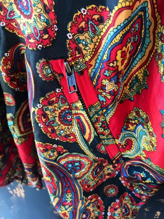 Vintage 90’s Red Paisley Silk Windbreaker Bomber … - image 6