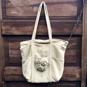 Monedero Flapper Vintage 60's/70's Beige con Asa Superior de Fieltro