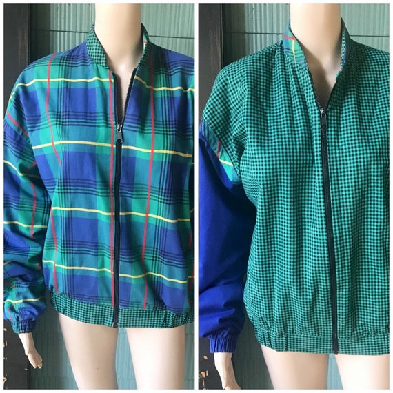Vintage 80's Reversible Green and Blue Plaid and C