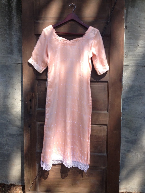 Vintage Salmon Pink Overlaced Indian Style Tunic - image 2