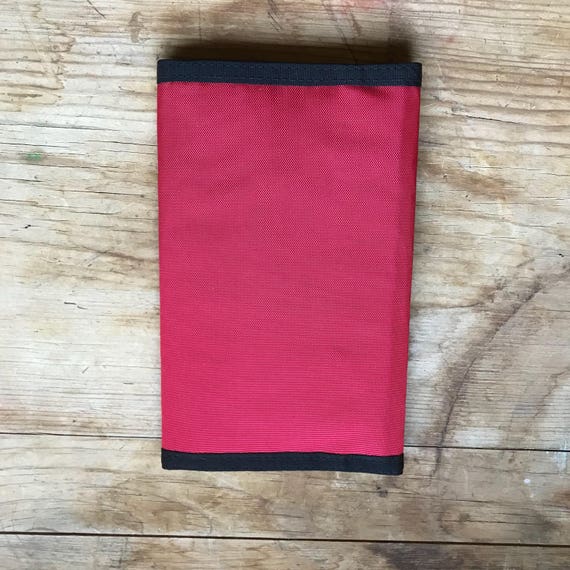 Vintage 80's Large Red Folding Wallet with Black … - image 1