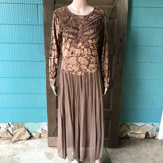 Vintage 90's Brown Burn Out Velvet Long Sleeved Maxi Dress by Newport News  Size Medium - Etsy