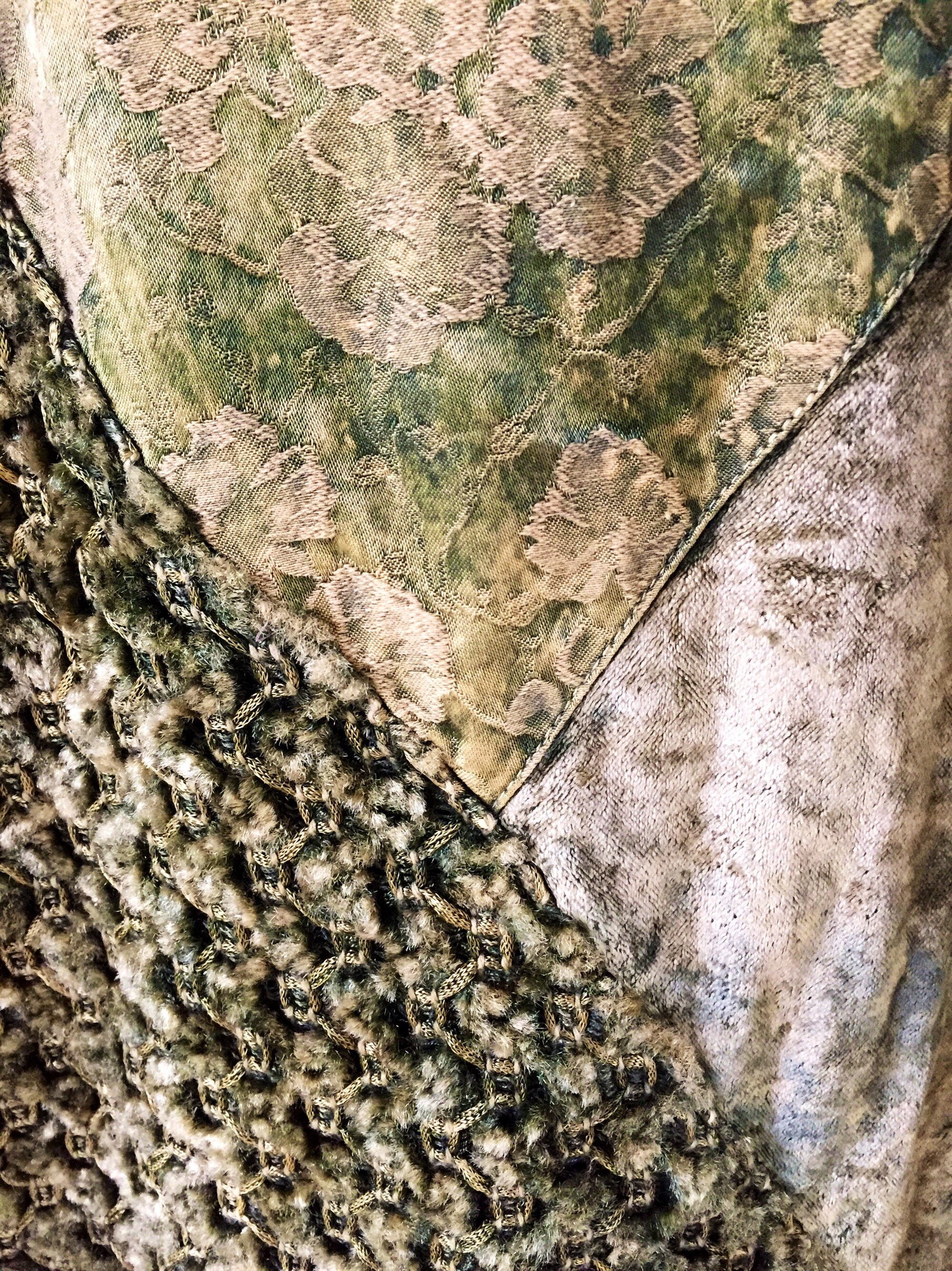 Vintage Multi Tone Green Mixed Media Velvet Lace Tunic