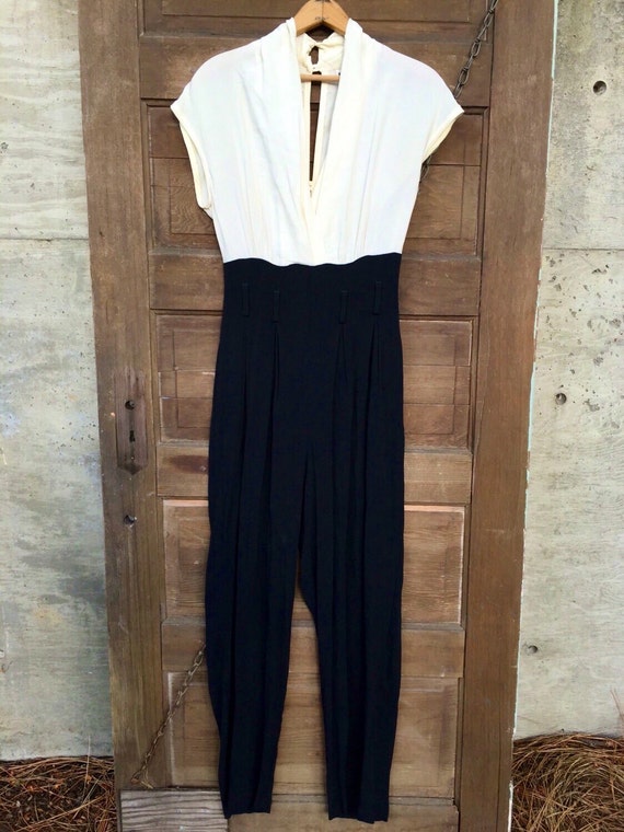 Vintage 90's Elegant Black and White Jumpsuit Wit… - image 1